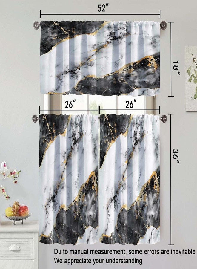 MCALK Marble Black Kitchen Curtains Tiers and Valances Set 3 Piece for Windows Abstract Black Kitchen Window Curtains, Modern Valances for Living Room(36" Tiers Set) - Image 5